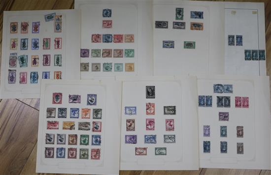 A group of stamp album pages and loose stamps including Penny Black letter